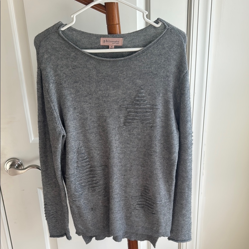 Philosophy Gray Crew Neck Sweater Lightweight Knit